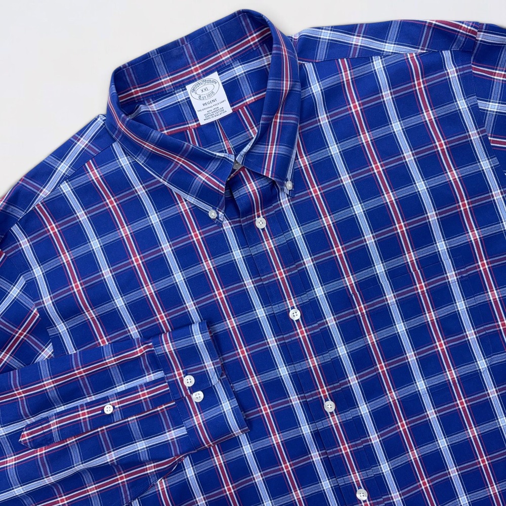 Brooks Brothers Button Down Shirt Mens XXL Blue Plaid Regent Fit Supima Cotton